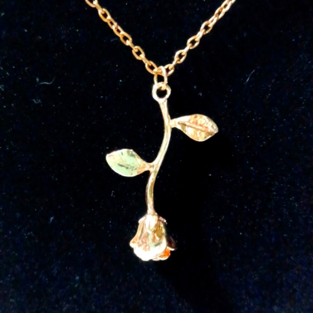 rose gold rose flower necklace jewelry handmade charm pendant handmade - Picture 5 of 5